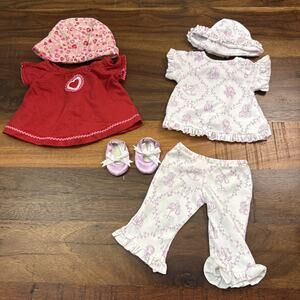 AG Bitty Baby 2006 Ruffles & Bows PJ'S & Slippers and Heart Dress with Hat